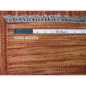 9'x12' Amber Orange, Solid Design, Hand Woven, Afghan Hand Spun Wool, Vegetable Dyes, Flat Weave Kilim, Oriental Rug FWR120564
