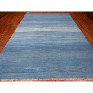 9'2"x12'1" Cerulean Blue, Flat Weave, Solid Design, Kilim, Hand Woven, Mixed Wool, Vegetable Dyes, Oriental Rug FWR120576