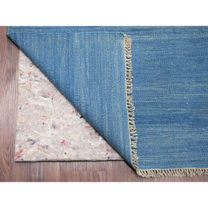 9'2"x12'1" Cerulean Blue, Flat Weave, Solid Design, Kilim, Hand Woven, Mixed Wool, Vegetable Dyes, Oriental Rug FWR120576