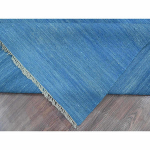 9'2"x12'1" Cerulean Blue, Flat Weave, Solid Design, Kilim, Hand Woven, Mixed Wool, Vegetable Dyes, Oriental Rug FWR120576