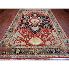 Load image into Gallery viewer, 9&#39;x12&#39; Prismatic Red, Serapi Heriz With Large Flower Design, Peshawar, Hand Knotted, Veggie Dyes, 100% Wool, Densely Woven, Oriental Rug FWR120624