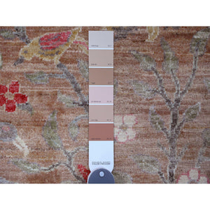 2'7"x15' Tawny Brown, Afghan Peshawar with Birds of Paradise Design, Hand Knotted, Soft Wool, Natural Dyes, XL Runner, Oriental Rug FWR120636