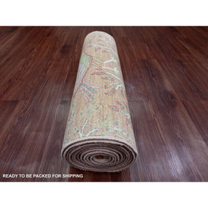 2'7"x15' Tawny Brown, Afghan Peshawar with Birds of Paradise Design, Hand Knotted, Soft Wool, Natural Dyes, XL Runner, Oriental Rug FWR120636