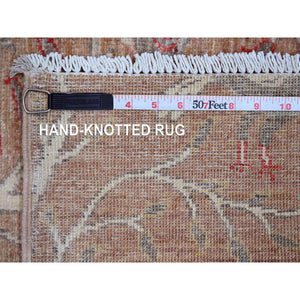 2'7"x15' Tawny Brown, Afghan Peshawar with Birds of Paradise Design, Hand Knotted, Soft Wool, Natural Dyes, XL Runner, Oriental Rug FWR120636