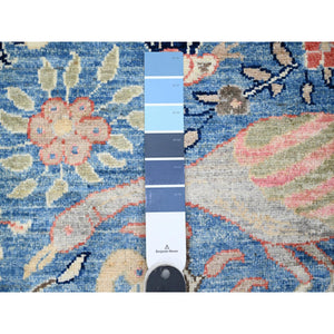 3'x21'3" Bayern Blue, Afghan Peshawar with Birds of Paradise Design, Natural Dyes, Hand Knotted, 100% Wool, XL Runner, Oriental Rug FWR120642