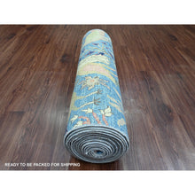 Load image into Gallery viewer, 3&#39;x21&#39;3&quot; Bayern Blue, Afghan Peshawar with Birds of Paradise Design, Natural Dyes, Hand Knotted, 100% Wool, XL Runner, Oriental Rug FWR120642