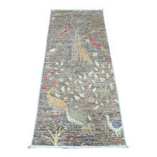 Load image into Gallery viewer, 2&#39;6&quot;x6&#39;2&quot; Nevada Gray, Afghan Peshawar with Birds of Paradise Design, Soft and Velvety Wool, Vegetable Dyes, Hand Knotted, Runner, Oriental Rug FWR120648