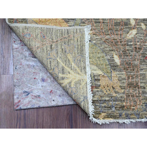 2'6"x6'2" Nevada Gray, Afghan Peshawar with Birds of Paradise Design, Soft and Velvety Wool, Vegetable Dyes, Hand Knotted, Runner, Oriental Rug FWR120648