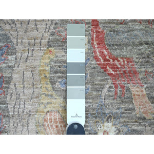 2'6"x6'2" Nevada Gray, Afghan Peshawar with Birds of Paradise Design, Soft and Velvety Wool, Vegetable Dyes, Hand Knotted, Runner, Oriental Rug FWR120648
