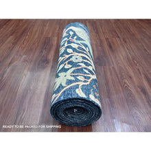 Load image into Gallery viewer, 2&#39;6&quot;x19&#39;3&quot; Spruce Blue, Afghan Peshawar Birds of Paradise Tree of Life Design, Hand Knotted, Natural Dyes, Velvety Wool, XL Runner, Oriental Rug FWR120654