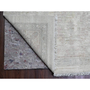 11'5"x15'1" Cascading White, 100% Wool, Washed Out Peshawar With All Over Leaf Design, Hand Knotted, Natural Dyes, Oversized, Oriental Rug FWR120684