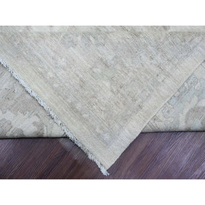 11'5"x15'1" Cascading White, 100% Wool, Washed Out Peshawar With All Over Leaf Design, Hand Knotted, Natural Dyes, Oversized, Oriental Rug FWR120684