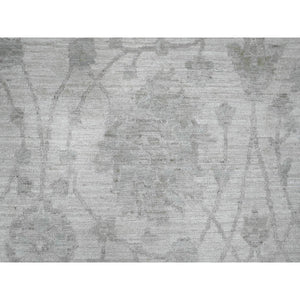 11'5"x15'1" Cascading White, 100% Wool, Washed Out Peshawar With All Over Leaf Design, Hand Knotted, Natural Dyes, Oversized, Oriental Rug FWR120684