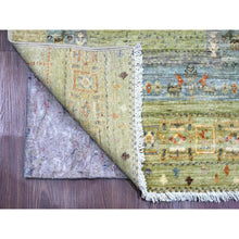 Load image into Gallery viewer, 2&#39;5&quot;x9&#39;9&quot; Olive Green, Hand Knotted, Fine Kashkuli Gabbeh with Small Animal Figurines, Soft Wool, Veggie Dyes, Runner, Oriental Rug FWR120696