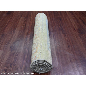 2'5"x9'9" Olive Green, Hand Knotted, Fine Kashkuli Gabbeh with Small Animal Figurines, Soft Wool, Veggie Dyes, Runner, Oriental Rug FWR120696
