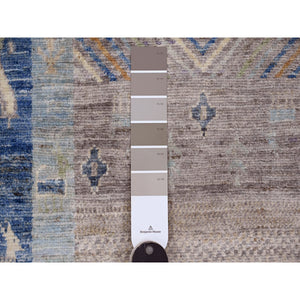 2'8"x19'1" Shades of Blue, Fine Kashkuli Gabbeh with Small Animal Figurines, Soft Wool, Hand Knotted, Vegetable Dyes, XL Runner, Oriental Rug FWR120708