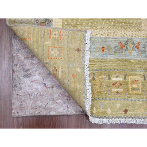 2'9"x5'10" Swamp Green, Fine Kashkuli Gabbeh With Small Animal Figurines, Hand Knotted, Soft Wool, Natural Dyes, Runner, Oriental Rug FWR120714