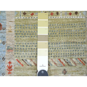 2'9"x5'10" Swamp Green, Fine Kashkuli Gabbeh With Small Animal Figurines, Hand Knotted, Soft Wool, Natural Dyes, Runner, Oriental Rug FWR120714