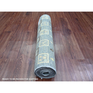 2'8"x7'7" Pewter Gray With Ivory, Hand Knotted, Fine Kashkuli Gabbeh With Small Animal Figurines, Soft Wool, Veggie Dyes, Runner, Oriental Rug FWR120720