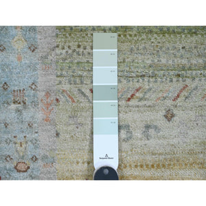 2'8"x14'8" Olive Green, Fine Kashkuli Gabbeh With Small Animal Figurines, Natural Dyes, 100% Wool, Hand Knotted, Xl Runner, Oriental Rug FWR120732