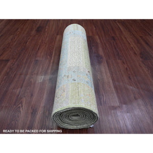 2'8"x14'8" Olive Green, Fine Kashkuli Gabbeh With Small Animal Figurines, Natural Dyes, 100% Wool, Hand Knotted, Xl Runner, Oriental Rug FWR120732
