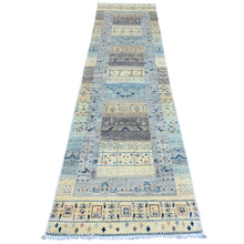Load image into Gallery viewer, 2&#39;7&quot;x10&#39;3&quot; Bone White with Gray, Fine Kashkuli Gabbeh with Small Animal Figurines, Soft Wool, Hand Knotted, Vegetable Dyes, Runner, Oriental Rug FWR120738