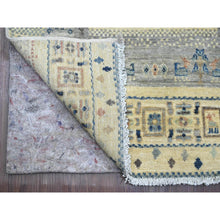 Load image into Gallery viewer, 2&#39;7&quot;x10&#39;3&quot; Bone White with Gray, Fine Kashkuli Gabbeh with Small Animal Figurines, Soft Wool, Hand Knotted, Vegetable Dyes, Runner, Oriental Rug FWR120738