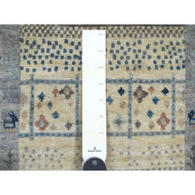 Load image into Gallery viewer, 2&#39;7&quot;x10&#39;3&quot; Bone White With Gray, Fine Kashkuli Gabbeh With Small Animal Figurines, Soft Wool, Hand Knotted, Vegetable Dyes, Runner, Oriental Rug FWR120738