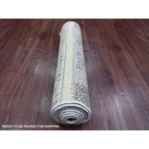 2'7"x10'3" Bone White with Gray, Fine Kashkuli Gabbeh with Small Animal Figurines, Soft Wool, Hand Knotted, Vegetable Dyes, Runner, Oriental Rug FWR120738