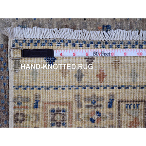 2'7"x10'3" Bone White with Gray, Fine Kashkuli Gabbeh with Small Animal Figurines, Soft Wool, Hand Knotted, Vegetable Dyes, Runner, Oriental Rug FWR120738