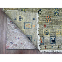 Load image into Gallery viewer, 2&#39;8&quot;x7&#39;7&quot; Stone Gray, Soft Wool, Fine Kashkuli Gabbeh With Small Animal Figurines, Hand Knotted, Natural Dyes, Runner, Oriental Rug FWR120744