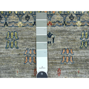2'8"x7'7" Stone Gray, Soft Wool, Fine Kashkuli Gabbeh With Small Animal Figurines, Hand Knotted, Natural Dyes, Runner, Oriental Rug FWR120744