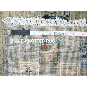 2'8"x7'7" Stone Gray, Soft Wool, Fine Kashkuli Gabbeh With Small Animal Figurines, Hand Knotted, Natural Dyes, Runner, Oriental Rug FWR120744