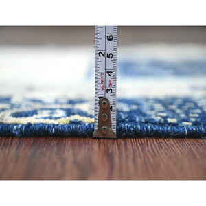 2'6"x9'8" Shades of Blue, Hand Knotted, Fine Kashkuli Gabbeh with Small Animal Figurines, Soft Wool, Veggie Dyes, Runner, Oriental Rug FWR120750