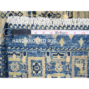 2'6"x9'8" Shades of Blue, Hand Knotted, Fine Kashkuli Gabbeh with Small Animal Figurines, Soft Wool, Veggie Dyes, Runner, Oriental Rug FWR120750