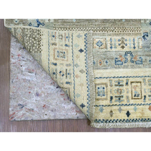2'10"x9'7" Alabaster White, Fine Kashkuli Gabbeh with Small Animal Figurines, Veggie Dyes, Soft Wool, Hand Knotted, Runner, Oriental Rug FWR120756