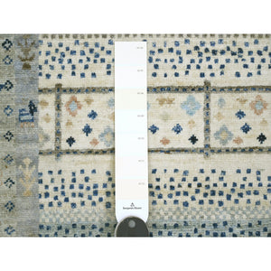 2'10"x9'7" Alabaster White, Fine Kashkuli Gabbeh with Small Animal Figurines, Veggie Dyes, Soft Wool, Hand Knotted, Runner, Oriental Rug FWR120756