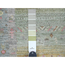 Load image into Gallery viewer, 2&#39;9&quot;x9&#39;7&quot; Sage Green, Soft Wool, Fine Kashkuli Gabbeh With Small Animal Figurines, Hand Knotted, Natural Dyes, Runner, Oriental Rug FWR120762