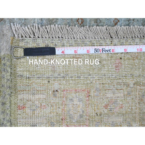 2'9"x9'7" Sage Green, Soft Wool, Fine Kashkuli Gabbeh With Small Animal Figurines, Hand Knotted, Natural Dyes, Runner, Oriental Rug FWR120762
