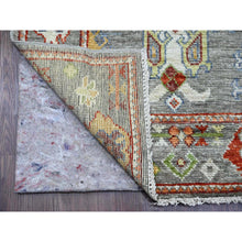 Load image into Gallery viewer, 2&#39;9&quot;x9&#39;6&quot; Cloud Gray, Afghan Angora Oushak With Geometric Leaf Design, Veggie Dyes, Hand Knotted, Pure Wool, Runner, Oriental Rug FWR120768