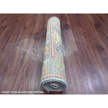 Load image into Gallery viewer, 2&#39;9&quot;x9&#39;6&quot; Cloud Gray, Afghan Angora Oushak with Geometric Leaf Design, Veggie Dyes, Hand Knotted, Pure Wool, Runner, Oriental Rug FWR120768