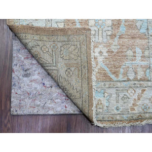 2'9"x9'6" Almond Brown, Afghan Angora Oushak with All Over Leaf Design, Vegetable Dyes, Hand Knotted, 100% Wool, Runner, Oriental Rug FWR120774