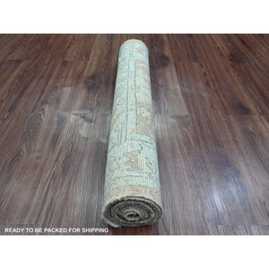 2'9"x9'6" Almond Brown, Afghan Angora Oushak with All Over Leaf Design, Vegetable Dyes, Hand Knotted, 100% Wool, Runner, Oriental Rug FWR120774