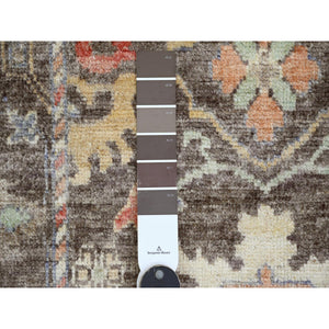 3'x5'10" Chocolate Brown, Afghan Angora Oushak With Colorful Leaf Design, Vegetable Dyes, Hand Knotted, Pure Wool, Short Runner, Oriental Rug FWR120828