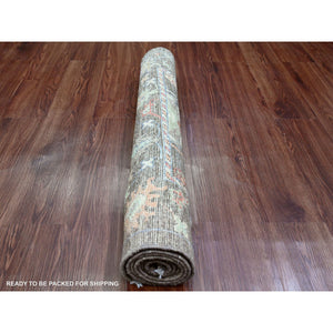 3'x5'10" Chocolate Brown, Afghan Angora Oushak With Colorful Leaf Design, Vegetable Dyes, Hand Knotted, Pure Wool, Short Runner, Oriental Rug FWR120828