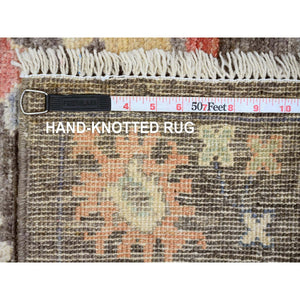 3'x5'10" Chocolate Brown, Afghan Angora Oushak With Colorful Leaf Design, Vegetable Dyes, Hand Knotted, Pure Wool, Short Runner, Oriental Rug FWR120828