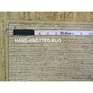8'9"x11'7" Ecru Brown, Plain Solid Pattern, Hand Knotted, Hand Spun Ghazni Wool, Lush And Plush, Oriental Rug FWR120834