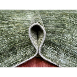 8'8"x11'6" Basil Green, Hand Spun Ghazni Wool, Plain Solid Pattern, Hand Knotted, Lush And Plush, Oriental Rug FWR120840