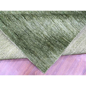 8'8"x11'6" Basil Green, Hand Spun Ghazni Wool, Plain Solid Pattern, Hand Knotted, Lush And Plush, Oriental Rug FWR120840