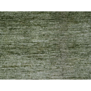8'8"x11'6" Basil Green, Hand Spun Ghazni Wool, Plain Solid Pattern, Hand Knotted, Lush And Plush, Oriental Rug FWR120840